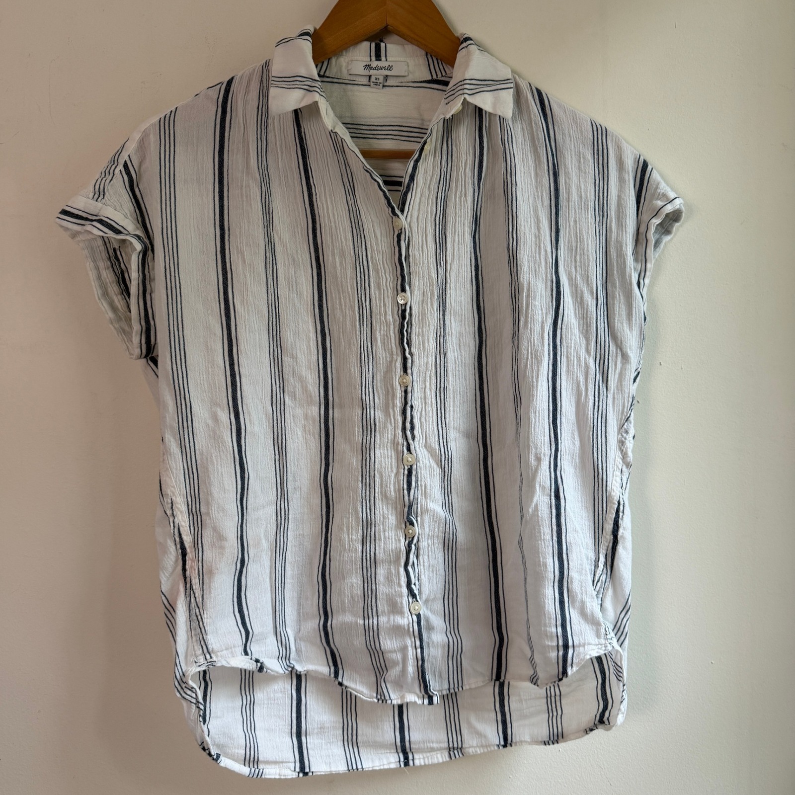 Madewell Button Down Casual Xs White Excellent Summer Relaxed Minimal Stripe